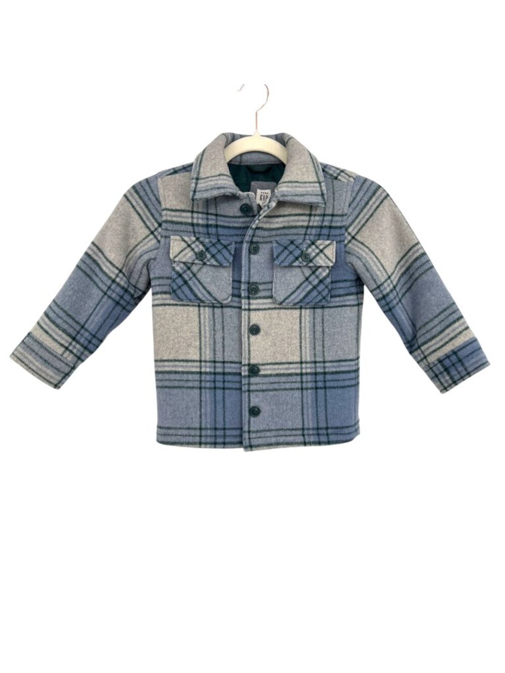 Baby Gap Toddler Plaid Wool-Blend Shirt Jacket Shacket Gray Blue Size 4T